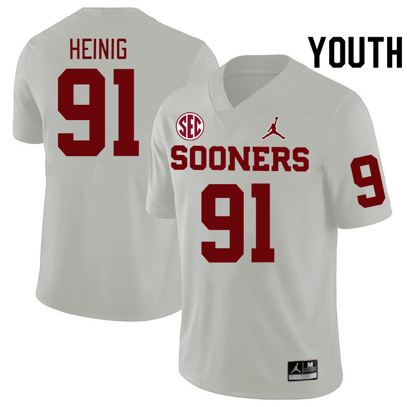 Youth #91 Drew Heinig Oklahoma Sooners 2024 SEC Conference College Football Jerseys-White